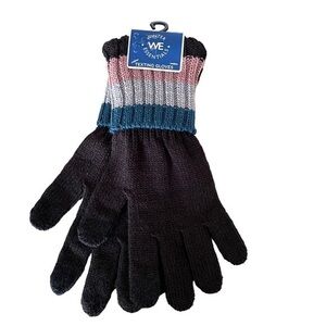 Winter TEXTING gloves, ladies one size in black with pink, teal, gray.